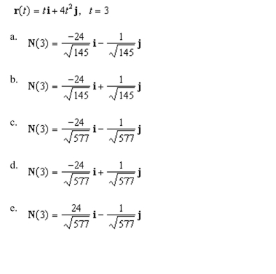 the principle unit normal vector to the curve given below at the specified point.