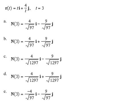 the principle unit normal vector to the curve given below at the specified point.
