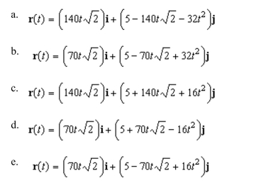baseball is hit 5 feet above the ground at 140 feet per second and at an angle of with respect to the ground. Find the vector-valued function for the path of the baseball.