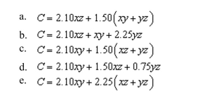 rectangular box with an open top has a length of x feet, a width of y feet, and a height of z feet. It costs $2.10 per square foot to build the base and $0.75 per square foot to build the Sides. Write the cost C of constructing the box as a function of x, y, and z.