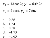 parametric equations for the paths of two projectiles are given below. At what rate is the distance between the two objects changing at places.