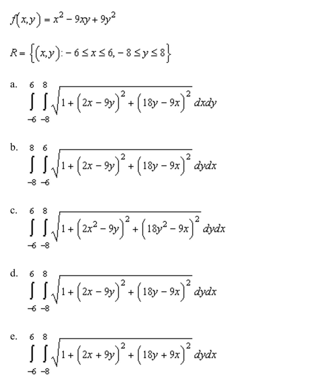 up a double integral that gives the area of the surface of the graph of f over the region R.