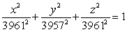 <strong>Because of the forces caused by its rotation, a planet is actually an oblate ellipsoid rather than a sphere. The equatorial radius is 3961 miles and the polar radius is 3957 miles. Find an equation of the ellipsoid. Assume that the center of a planet is at the origin and the xy- trace corresponds to the equator.</strong> A) B) C) D) E)