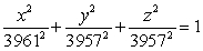 <strong>Because of the forces caused by its rotation, a planet is actually an oblate ellipsoid rather than a sphere. The equatorial radius is 3961 miles and the polar radius is 3957 miles. Find an equation of the ellipsoid. Assume that the center of a planet is at the origin and the xy- trace corresponds to the equator.</strong> A) B) C) D) E)