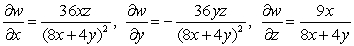 <strong>Find the first partial derivatives with respect to x, y, and z. </strong> A) B) C) D) E)