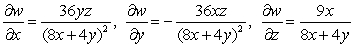 <strong>Find the first partial derivatives with respect to x, y, and z. </strong> A) B) C) D) E)