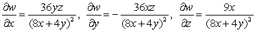 <strong>Find the first partial derivatives with respect to x, y, and z. </strong> A) B) C) D) E)