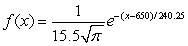 <strong>A survey of high school seniors from a certain school district who took the SAT has determined that the mean score on the mathematics portion was 650 with a standard deviation of 15.5. Assuming the data can be modeled by a normal probability density function, find a model for these data.</strong> A) B) C) D) E)
