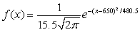 <strong>A survey of high school seniors from a certain school district who took the SAT has determined that the mean score on the mathematics portion was 650 with a standard deviation of 15.5. Assuming the data can be modeled by a normal probability density function, find a model for these data.</strong> A) B) C) D) E)