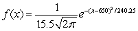 <strong>A survey of high school seniors from a certain school district who took the SAT has determined that the mean score on the mathematics portion was 650 with a standard deviation of 15.5. Assuming the data can be modeled by a normal probability density function, find a model for these data.</strong> A) B) C) D) E)