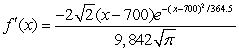 <strong>A survey of high school seniors from a certain school district who took the SAT has determined that the mean score on the mathematics portion was 700 with a standard deviation of 13.5. By a normal probability density function the data can be modeled as . Find the derivative of the model.</strong> A) B) C) D) E)