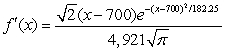 <strong>A survey of high school seniors from a certain school district who took the SAT has determined that the mean score on the mathematics portion was 700 with a standard deviation of 13.5. By a normal probability density function the data can be modeled as . Find the derivative of the model.</strong> A) B) C) D) E)