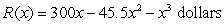 <strong>A firm has total revenue given by for x units of a product. Find the maximum revenue from sales of that product.</strong> A)$600 B)$464 C)$303 D)$1100 E)$963