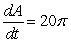 <strong>Area. The radius, r, of a circle is decreasing at a rate of 2 centimeters per minute. Find the rate of change of area, A, when the radius is .</strong> A) B) C) D) E)