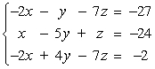 <strong>Use matrices to solve the system of equations (if possible). Use Gaussian elimination with back-substitution or Gauss-Jordan elimination. </strong> A)x = 3, y = -5, z = 4 B)x = -3, y = -5, z = 4 C)x = -3, y = 5, z = 4 D)x = 5, y = 3, z = -4 E)no solution