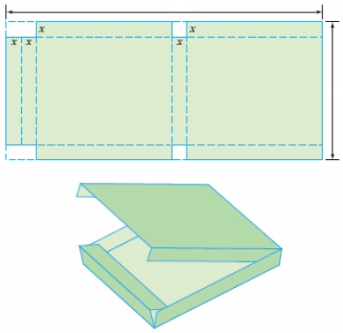 <strong>A closed box is to be constructed from a rectangular sheet of cardboard that measures 25 inches by 12 inches. The box is made by cutting rectangles that measure x inches by 2x inches from two of the corners and by cutting two squares that measure x inches by x inches from the top and from the bottom of the rectangle, as shown in the following figure. Use a graphing calculator to determine what value of x (to the nearest thousandth of an inch) will produce a box with maximum volume? </strong> A)2.296 B)9.186 C)1.814 D)7.260 E)1.614
