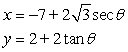 <strong>Which set of parametric equations represents the following line or conic? Use and . Hyperbola: vertices foci </strong> A) B) C) D) E)