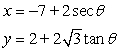 <strong>Which set of parametric equations represents the following line or conic? Use and . Hyperbola: vertices foci </strong> A) B) C) D) E)