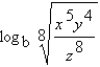 Assume that x, y, z and b are positive numbers. Use the properties of logarithms to write the expression in terms of the logarithms of x, y, and z.