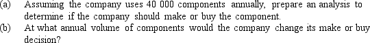 The Multiproducts Company currently purchases a component for $30 each. The company has excess capacity and is considering the possibility of making the component. The Cost Accounting Department estimates that the following costs would be incurred to make each unit of the component: Additionally, if Multiproducts decides to make the component, additional foremen, custodial personnel, and material handlers are required at a total cost of $150 000 per year.