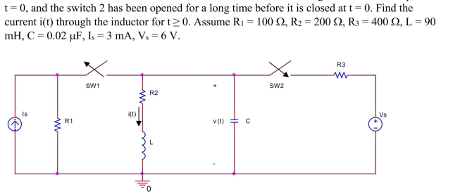 switch 1 in the circuit shown below has been closed for a long time before it is opened at