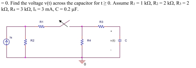 switch in the circuit shown below has been closed for a long time before it is opened at t
