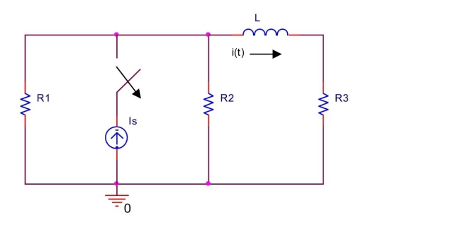 The switch in the circuit shown below has been closed for a long time before it is opened at t = 0 . Find the current i ( t ) through the inductor for t \geq 0 . Assume R _ { 1 } = 3 \mathrm { k } \Omega , R _ { 2 } = 6 \mathrm { k } \Omega , R _ { 3 } = 2 \mathrm { k } \Omega , \mathrm { I } _ { \mathrm { s } } = 6 \mathrm {~mA} , \mathrm {~L} = 80 \mathrm { mH } .