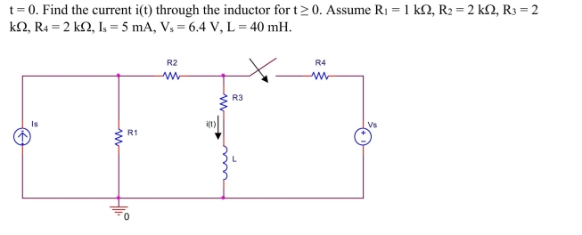 The switch in the circuit shown below has been opened for a long time before it is closed at