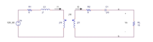 Find the Thévenin equivalent circuit to the left of terminals a and b in the circuit shown below. Use the Thévenin equivalent circuit to find the voltage across the load