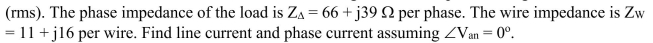 In a balanced circuit shown below, the agnitude of the phase voltage is