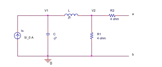 Find the Norton equivalent current and the Norton equivalent ipedance between the terminals a and b for the circuit shown below.