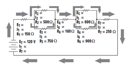 <strong>Figure 7-5 In the accompanying figure, what is the value of E6?</strong> A) 24 V B) 30 V C) 36 V D) 44 V