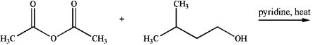 The product of the following reaction is a primary essence contained within bananas. a)Draw its structure. b)The product of the above reaction could also be produced by the reaction of an acid and an alcohol. Draw their structures.
