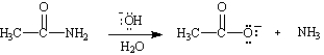 Write the complete stepwise mechanism for the basic hydrolysis of acetamide, shown below. Show all electron flow with arrows and draw all intermediate structures.