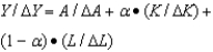<strong>The growth accounting formula is:</strong> A) B) C) D)Y= A • F(K,L)