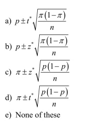 When n is large, a confidence interval for the population proportion is given by which generic formula below?