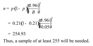 a)   b)If no prior estimate of the population proportion is available, using p = 0.50 in the formula for n above would provide a sufficient sample size.