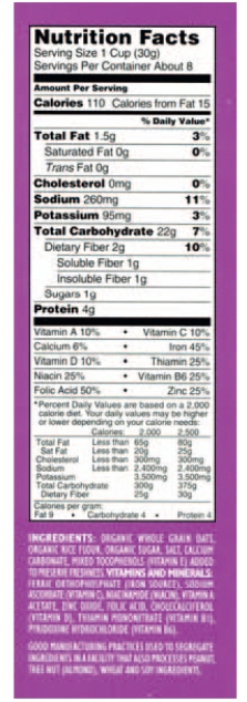 <strong>If you are on a 2500-calorie diet, what percent of the total recommended amount of Potassium is in one serving of this cereal? Round to the nearest tenth of a percent. </strong> A) 2.7 B) 3.7 C) 3.3 D) 1.9 E) 1.7