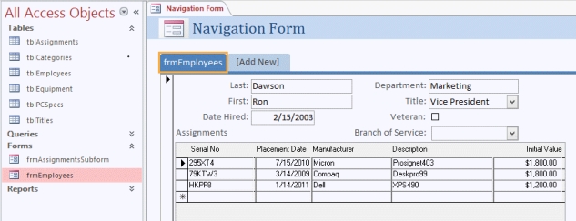 The figure shows a form with Horizontal Tabs.