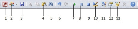 <strong> In the figure above, item 8 refers to which button?</strong> A) Object Browser B) Break C) Project Explorer D) Database