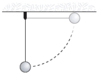 In the figure shown, a 1.6-kg weight swings in a vertical circle at the end of a string having negligible weight. The string is 2-m long. If the weight is released with zero initial velocity from a horizontal position, its angular momentum (in kg.m<sup>2</sup>/s) at the lowest point of its path relative to the centre of the circle is approximately: