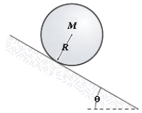 A solid sphere (radius R, mass M) rolls without slipping down an incline as shown in the figure. The linear acceleration of its centre of mass is: