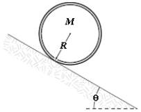 A cylindrical shell rolls without slipping down an incline as shown in the figure. The linear acceleration of its centre of mass is: