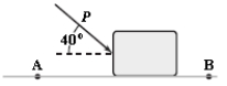 A block slides on a rough horizontal surface from point A to point B. A force (magnitude P = 2.0 N) acts on the block between A and B, as shown. Points A and B are 1.5 m apart. If the kinetic energies of the block at A and B are 5.0 J and 4.0 J, respectively, how much work is done on the block by the force of friction as the block moves from A to B?