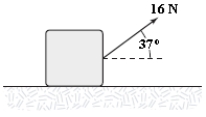 A 3.0-kg block is dragged over a rough horizontal surface by a constant force of 16 N acting at an angle of 37 \degree above the horizontal as shown. The speed of the block increases from 4.0 m/s to 6.0 m/s in a displacement of 5.0 m. What work was done by the friction force during this displacement?