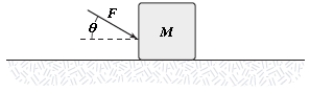 <strong>A block is pushed across a horizontal surface by the force shown. If the coefficient of kinetic friction between the block and the surface is 0.30, F = 20 N, \theta = 30 \degree , and M = 3.0 kg, what is the magnitude of the acceleration of the block? </strong> A)2.8 m/s2 B)2.3 m/s2 C)1.8 m/s2 D)3.3 m/s2 E)5.4 m/s2