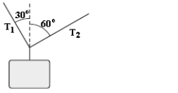 <strong>A heavy weight is supported by two cables that exert tensions of magnitude T1 and T2. Which statement is correct? </strong> A)T1 = T2. B)T1y = T2y. C)T1 > T2. D)T1 < T2. E)We need the mass of the box in order to determine the correct answer.