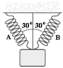 <strong>Two identical springs with spring constant 50 N/m support a 5.0 N weight as in the picture below. What is the tension in spring A? </strong> A)1.45 N B)2.50 N C)2.89 N D)3.75 N E)5.00 N