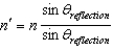 <strong>A light ray is partially reflected and partially refracted at a boundary between two media, the upper one having index of refraction n, the lower one having index of refraction n', as shown in the figure.The reflected ray is perpendicular to the refracted ray when: </strong> A) B) C) D) E)