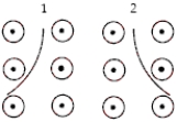 <strong>A magnetic field is directed out of the page.Two charged particles enter from the top and take the paths shown in the figure below.Which statement is correct? </strong> A)Particle 1 has a positive charge and particle 2 has a negative charge. B)Both particles are positively charged. C)Both particles are negatively charged. D)Particle one has a negative charge and particle 2 has a positive charge. E)The direction of the paths depends on the magnitude of the velocity, not on the sign of the charge.